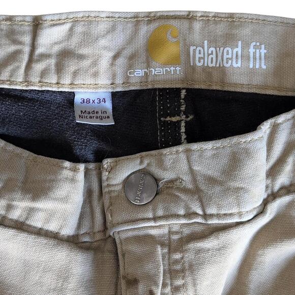 Carhartt Pants Mens 39 Khaki Distressed Relaxed Fleece Lined Canvas 103342-253 - Picture 3 of 12